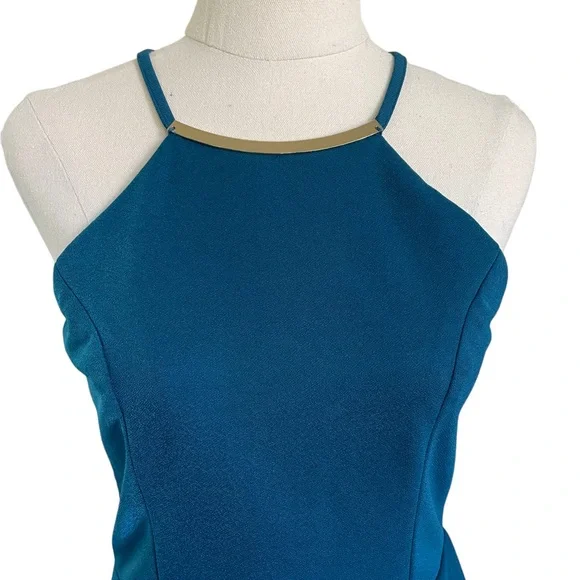 GLAMOROUS Sz S Aqua mini party dress with metal neckline detailing - Picture 2 of 8